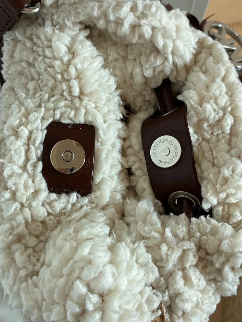 Michael Kors suede shearling mini bucket crossbody